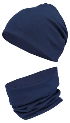 Produktbild von TupTam Unisex Kinder Beanie Mütze Schlauchschal Set, Farbe: Dunkelblau, Größe: 54-56