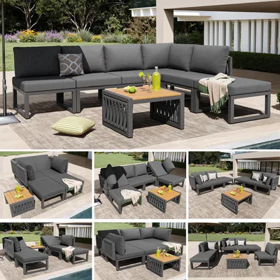 Produktbild von Sweiko Gartenmöbel Set, Loungesessel für 6 Personen, Doppelliege, Rückenlehne verstellbar, inkl. Kissen, für Außenbereich, grau