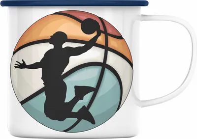 Produktbild von Trendation - Basketball Emaille Tasse Geschenk Basketballspieler Trainer Geschenkidee Lustige Emaille Tasse Basketballer Jungs Jungen Coach (Blau)
