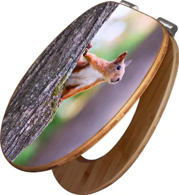 Zdjęcie produktu dla banjado Design deska sedesowa bambusowa soft close - wiewiórka - pokrywa toalety z funkcją soft close drewno / wysokiej jakości bambusowa pokrywa toalety / deska sedesowa do wszystkich popularnych toalet [TDB2 10326]