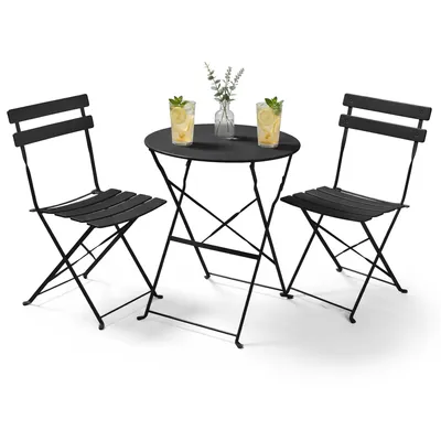 Produktbild von Möbelset ORION für Balkon: Runder Tisch & 2 Stühle in elegantem Schwarz