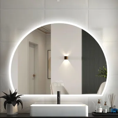 Produktbild von LED Spigel mit Bluetooth und Uhr 100×80cm 3 Lichfarbe dimmbar Memory Touch/Wandschalter Beschlagfrei Badzimmerspiegel