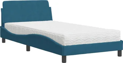Image de vidaXL Lit avec matelas "Dover" bleu 100x200 cm velours