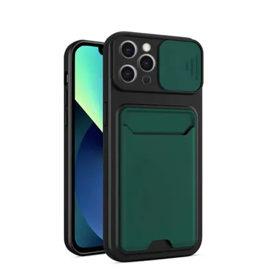 Produktbild von Smartphonica iPhone 12 Pro Max TPU Cover Case mit Kamera Slide und Kartenhalter - Grün