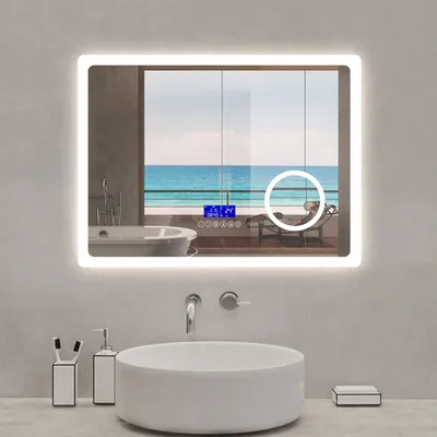 Image de Miroir LED 100x60cm, bluetooth, Anti-buée, 3x Loupe, 3 couleurs de lumière, miroir de salle bain