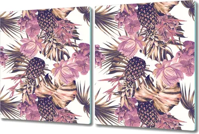 Produktbild von Glas-Herdabdeckplatte Glaskeramikkochfeld-Abdeckung Spritzschutz - 2x 40x52 cm - Ananas mit Blumen