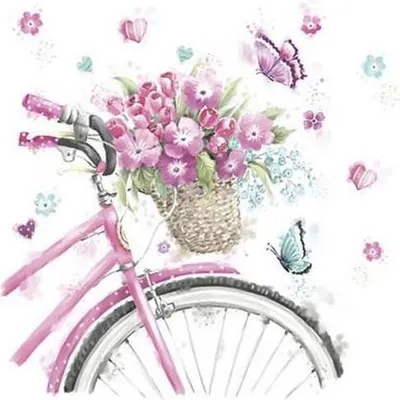 Produktbild von 20 Servietten Pink Bicycle with Basket - Fahrrad mit Blumenkorb 33x33cm