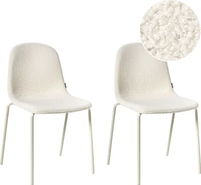 Produktbild von BELIANI Konferenzstühle 2er Set Cremeweiß aus Bouclé Stoff Gepolstert Metallbeine Stapelbar Büromöbel