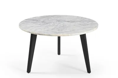 Zdjęcie produktu dla Marmoholz - Modena stolik kawowy okrągły Ø70 cm x H40 cm z naturalnego białego marmuru i czarnego drewna mango – stolik w stylu nowoczesnym i loftowym
