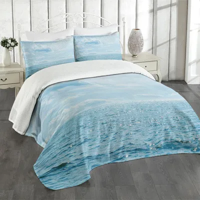 Immagine prodotto di Set copriletto ABAKUHAUS Wolken, mare e cielo combinati insieme in un'immagine vivace e piena di speranza, 220 x 220 cm, azzurro