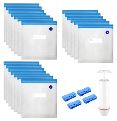 Image de Lot de 20 sacs de conservation sous vide réutilisables, dimensions 26 x 28 cm