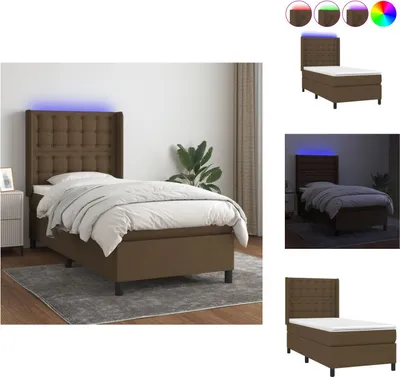 Produktbild von vidaXL Boxspringbett mit Matratze & LED Dunkelbraun 90x200 cm Stoff -  Betten & Bettgestelle