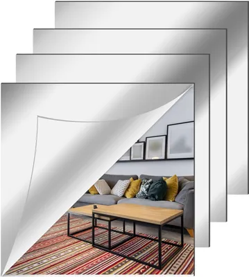 Produktbild von Klebespiegel, 4 Stück Kein Glasspiegel Spiegelfliesen Selbstklebend Spiegelblätter Flexibler Spiegelfolie Selbstklebend Acrylic Wanddekoration