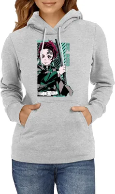 Produktbild von Damen Kapuzenpullover Demon Anime Slayer Tanjiro Kamado 100, Lady XS / Grau
