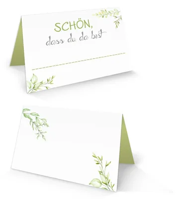Produktbild von Logbuch-Verlag 100 Tischkarte SCHÖN DASS DU DA BIST weiß grün hellgrün maigrün apfelgrün floral Natur natürlich kleine Karten für Namen Tischdeko Hochzeit Fest Kommunion Feier FÜR JEDEN Stift50 Stück