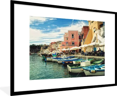 Produktbild von MuchoWow® Gerahmtes Poster Hafen - Boot - Italien 90x60 cm - Poster mit Schwarzem Bilderrahmen Wandposter Rahmen Foto Bilder - Wanddekoration - Fotos