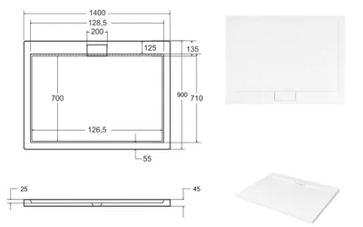 Produktbild von Duschwanne Rechteck 140x90x4,5 Sanitäracryl Duschtasse Glatt | Ablaufgarnitur ⌀50 mm im SET | Anti-Rutsch Duschbecken | BADLAND AXIM SLIM