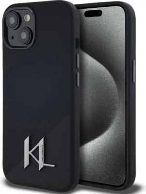 Obrázok produktu pre Silikónové puzdro Karl Lagerfeld Silicone Shadow Metal Initial MagSafe Case pre iPhone 15 čierne