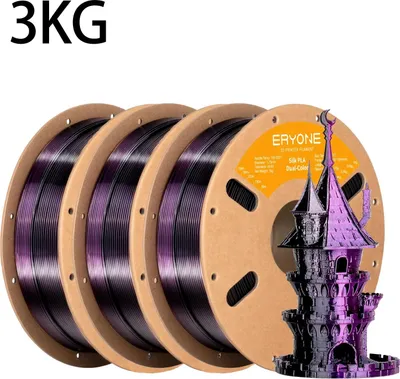 Obrázok produktu pre PLA vlákno – matný hodvínny povrch, dvojfarebné – pre 3D tlačiarne FDM – priemer 1,75 mm – tolerancia ±0,03 mm – cievka 3 kg – farba: čierna/fialová