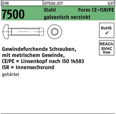 Produktbild von Reyher  Gewindefurchende Schr. DIN 7500 gehärtet M 3x16 -T vz (1000 Stück)