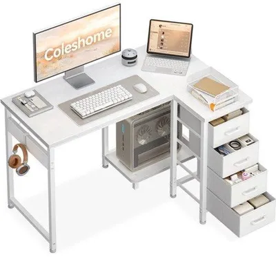 Productafbeelding van Hoekbureau L-vorm met 4 Laden, 100x70cm, Wit