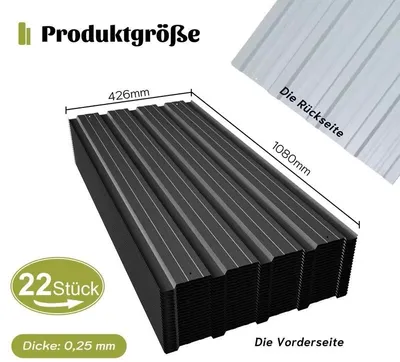 Produktbild von 22x Trapezblech 10m² Profilblech Blech Metall Dachblech Dach Platten Schwarz