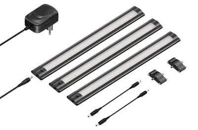 LED-Kastverlichtung SIRIS, 30 cm, warmweiß, 3er-Set, matt schwarz