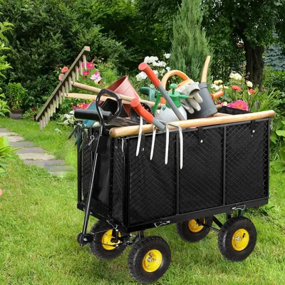 Immagine prodotto di Carrello grande per il giardino - pareti laterali pieghevoli - vela rimovibile - maniglie - 500 kg - nero