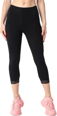 Image de Leggings capri 3/4 pour femme Bellivalini en Coton avec dentelle, à porter avec une tunique BLV50-224 (noir, S)