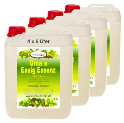 Produktbild von 4x 5L Oma`s Essigessenz 25% Säure Unser Geschmackssieger für die gute Küche & Haushalt / Entkalken / Reinigen ohne Chemie mit Essig Essenz
