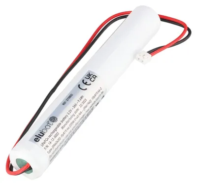 Image de Batterie LiFePO4 originale Elubat, référence : 275802, pour éclairage de secours et de sécurité - 3,2 V, 3000 mAh, 135x18 mm (connecteur JST)