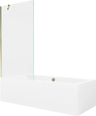 Produktbild von Mexen Cube rechteckige Badewanne 180 x 80 cm mit Verkleidung und 1-flügeliger Duschwand 90 cm, transparent, gold - 550518080X95?
