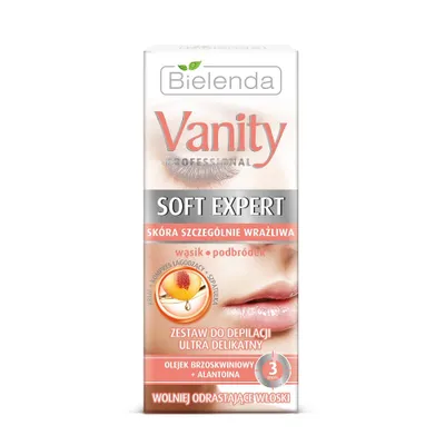 Zdjęcie produktu dla Bielenda Vanity Professional Soft Expert Zestaw do depilacji twarzy ultra delikatny krem 15ml + kompres 10ml + szpatułka