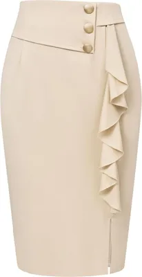 Produktbild von Damen Bleistiftrock mit Schlitz und Rüschen, Beige, High Waist, Größe S