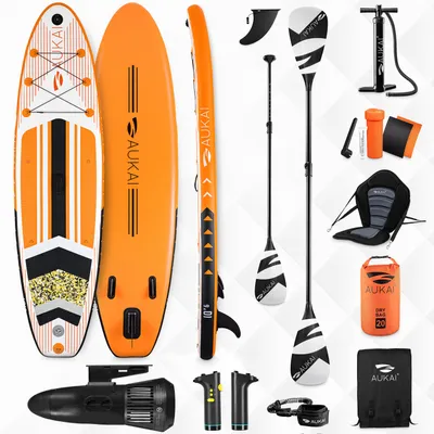 Image de Planche de stand up paddle 320cm avec moteur électrique & siège kayak, pagaie et pagaie double SUP Planche de surf gonflable Planche de surf à pagaie - Pro orange