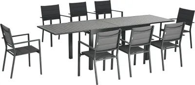 Image de Outsunny Salon de jardin exterieur 8 personnes table de jardin extensible 135-270 cm pour 6-8 personnes en aluminium et textilššne - 8 chaises empilables - gris