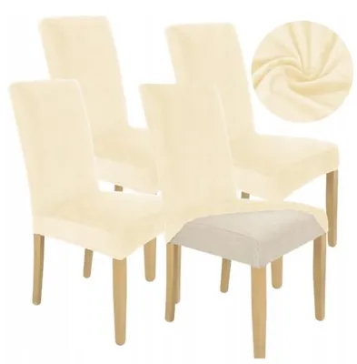 Produktbild von Stuhlhusse Stretch Hellbeige - Samt - 4 Stück - Universal - Esszimmer Stuhlbezug