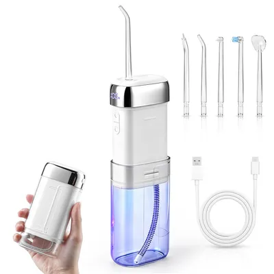 Produktbild von CkeyiN Munddusche mit 4 austauschbaren Düsen, 3 Modi, 4 Intensitätsstufen, LED-Bildschirm und abnehmbarem 200-ml-Wassertank