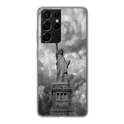 Produktbild von MuchoWow® Handyhülle Schutzhülle Hülle für Samsung Galaxy S21 Ultra Freiheitsstatue in New York an einem bewölkten Tag in schwarz-weiß Silikon Softcase Handy Hülle - Mobiltelefon