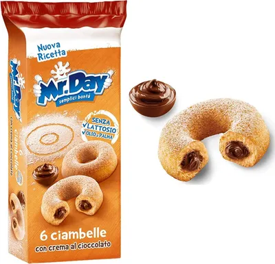 Produktbild von 6x Vicenzi Mr. Day Ciambelle con crema al cioccolato Donuts mit Schokoladencreme Kuchen brioche 288g abgepackte Snacks