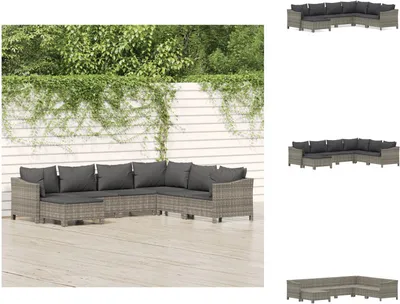 Produktbild von vidaXL 7-tlg. Garten-Lounge-Set mit Kissen Grau Poly Rattan - Gartenmöbel-Sets