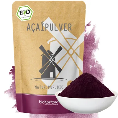 Produktbild von Acai Pulver 100 g – Gefriergetrocknete Acai Beeren gemahlen, kontrolliert biologischer Anbau – Veganes Superfood Pulver für Smoothies, Bowls, etc.