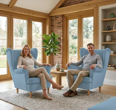 Produktbild von 2er-Set Ohrensessel ARI Monolit – Skandinavisches Design, Webstoff in Hellblau, Family Meble