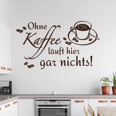 Produktbild von Ohne Kaffee läuft hier garnichts Wandtattoo in 6 Größen - Wandaufkleber Wall Sticker - Dekoration, Küche, Wohnzimmer, Schlafzimmer, Badezimmer