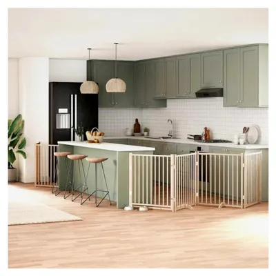 Produktbild von 6-teiliges Hundetor mit Tür, faltbar, 480 cm, Pappelholz für Haus, Türen und Treppen