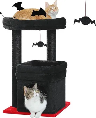 Productafbeelding van Kleine krabpaal met meerdere niveaus voor katten - gezellig kattenhuis en grote kattenzitplaats voor binnenkatten
