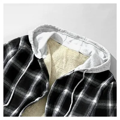 Produktbild von Thermohemd für Herren mit Kapuze, gefüttert, kariert, aus Teddy-Fleece, Langarm, mit Reißverschluss