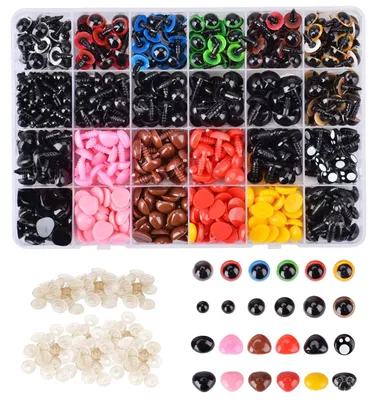 Puppenaugen-Set, 1040-tlg., Sicherheitsaugen und -nasen, 12 Farben, 6–12 mm