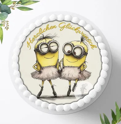 Produktbild von Für die Geburtstags Torte ein Tortenaufleger, Zuckerbild mit dem Motiv: Minions, Essbares Foto für Torten, Fondant, Ø 20cm, 2455z