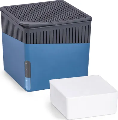 Produktbild von WENKO Raumentfeuchter Mod. Cube mit 500 g Entfeuchter Granulat, für Räume bis 40 m³, beugt Schimmel und Gerüchen vor, ohne Strom, geräuschlos, nachfüllbar, Blau
